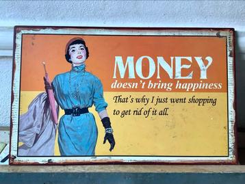 Retro Metalen Bord - Money Doesn't Bring Happiness beschikbaar voor biedingen