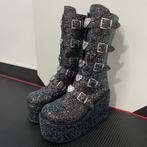 Hoge zwarte glitter platform dames laarzen met gespen, Kleding | Dames, Schoenen, Verzenden, Nieuw, Zwart, Hoge laarzen