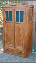 Vintage Grenenhouten Kledingkast, Ophalen, Gebruikt, 100 tot 150 cm, Glas