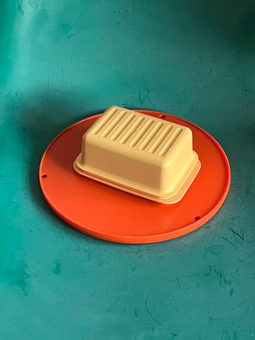 Retro botervloot kunststof pastel geel oranje Tupperware, Huis en Inrichting, Keuken | Tupperware, Zo goed als nieuw, Overige typen