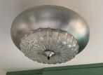 Vintage chroom met geslepen glas plafond lamp, Vintage, Ophalen of Verzenden, Zo goed als nieuw, Glas