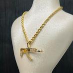 14k gouden rope chain ketting met kettinghanger ak47 geweer, Ophalen of Verzenden, Zo goed als nieuw, Goud, Zilver