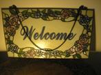 Tiffany paneel met kleurige bloemen en tekst 'WELCOME', Ophalen