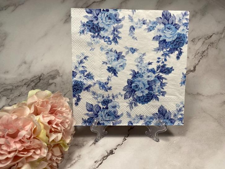 knutsel servetten Delfts blauw rozen decoupage 308A, Hobby en Vrije tijd, Knutselen, Nieuw, Materiaal, Ophalen of Verzenden