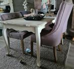 Eettafel, 2 taupe stoelen en eetbankje, Huis en Inrichting, Tafels | Eettafels, Ophalen, Gebruikt