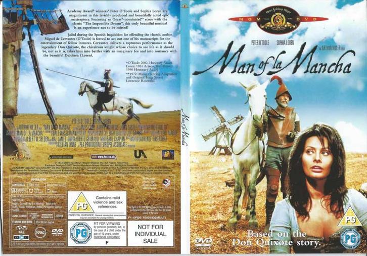 Man of La Mancha 1972 DVD met Peter O’Toole, Sophia Loren, J, Cd's en Dvd's, Dvd's | Klassiekers, Zo goed als nieuw, Actie en Avontuur