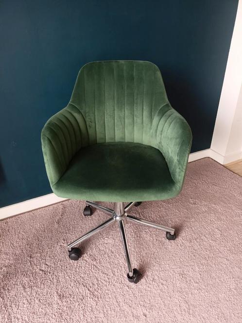 Velvet groene bureaustoel, Huis en Inrichting, Bureaustoelen, Gebruikt, Bureaustoel, Groen, Ophalen