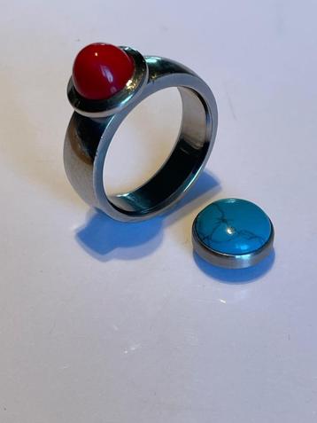 Melano ring stainless steel Rood blauw  beschikbaar voor biedingen