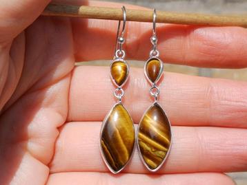 Vanoli 925 zilveren oorbellen met tijgeroog beschikbaar voor biedingen