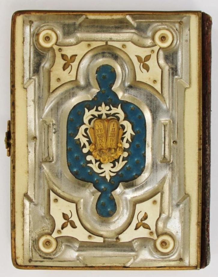 Hebreeuws-Duits gebedenboek, kaft met beendecoratie, 1887, Antiek en Kunst, Antiek | Boeken en Bijbels, Verzenden