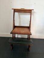 Bidstoel/kerkstoel. Groen leer knielkussen, inklapbare zit, Antiek en Kunst, Ophalen