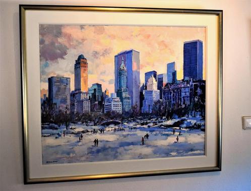 Frans Manders, New York  Central Park in de winter op paneel, Antiek en Kunst, Kunst | Schilderijen | Modern, Ophalen