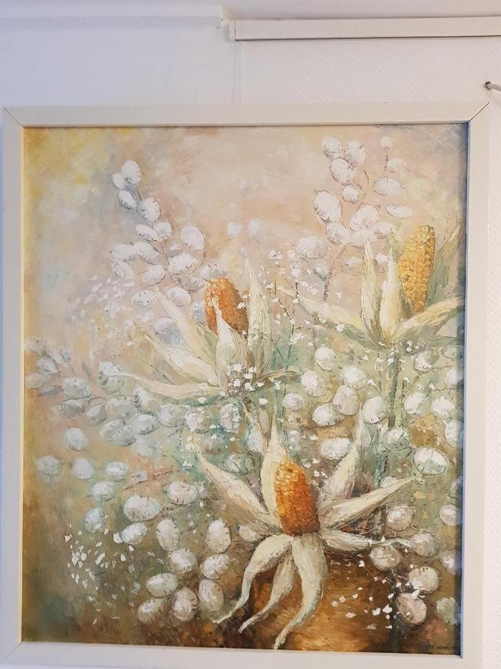 Schilderij maiskolven N. van Lunenborgh, Antiek en Kunst, Kunst | Schilderijen | Klassiek, Ophalen of Verzenden