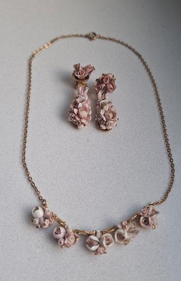 Vintage Bloemen Collier & Oorbellen Set beschikbaar voor biedingen