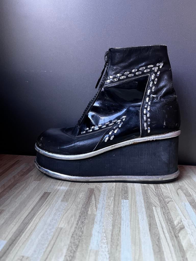 Vintage Plateau Laarzen Jaren 70/80, Kleding | Dames, Schoenen, Gedragen, Lage of Enkellaarzen, Zwart, Ophalen of Verzenden