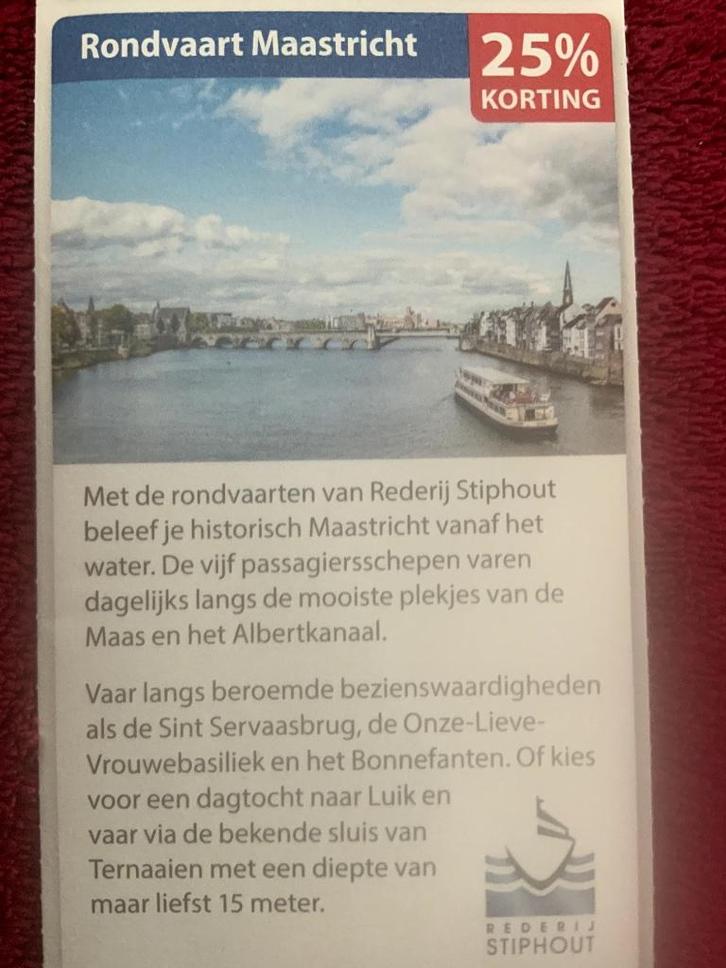 Rondvaart Maastricht - Rederij Stiphout Voordeelbon, Tickets en Kaartjes, Kortingen en Cadeaubonnen, Drie personen of meer, Overige typen