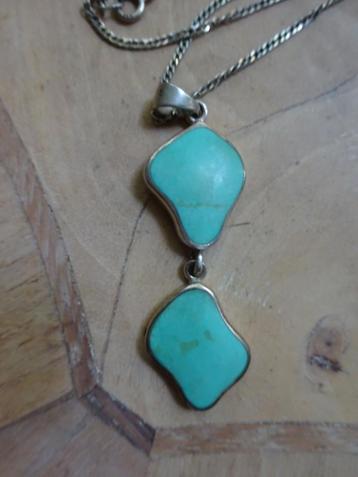 Mexico: Zilveren ketting met turquoise hangers beschikbaar voor biedingen