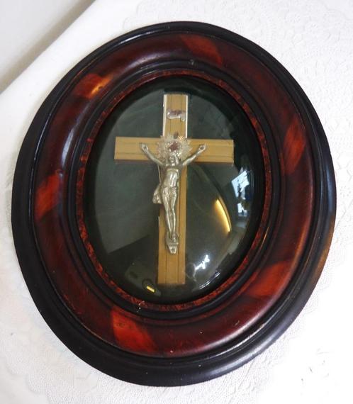 Antiek kruis met bol glas globe & massief kersenhout😍🙏💑👌, Antiek en Kunst, Antiek | Religie, Ophalen of Verzenden