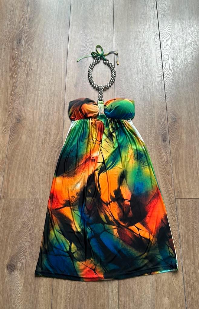 Jurk met mooie print en halssluiting, Kleding | Dames, Jurken, Nieuw, Maat 42/44 (L), Overige kleuren, Knielengte, Ophalen of Verzenden