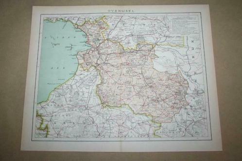 Antieke provinciekaart Overijssel circa 1900 !!, Boeken, Atlassen en Landkaarten, Gelezen, Ophalen of Verzenden