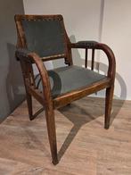 Vintage Houten Armstoel Kappersstoel Leder Antiek, Ophalen, Gebruikt, Bruin, Vintage
