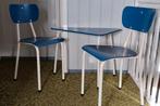 Vintage: twijfelaar 120 x 190, nachtkastje en zitje., Huis en Inrichting, Stoelen, Ophalen, Gebruikt, Twee, Blauw