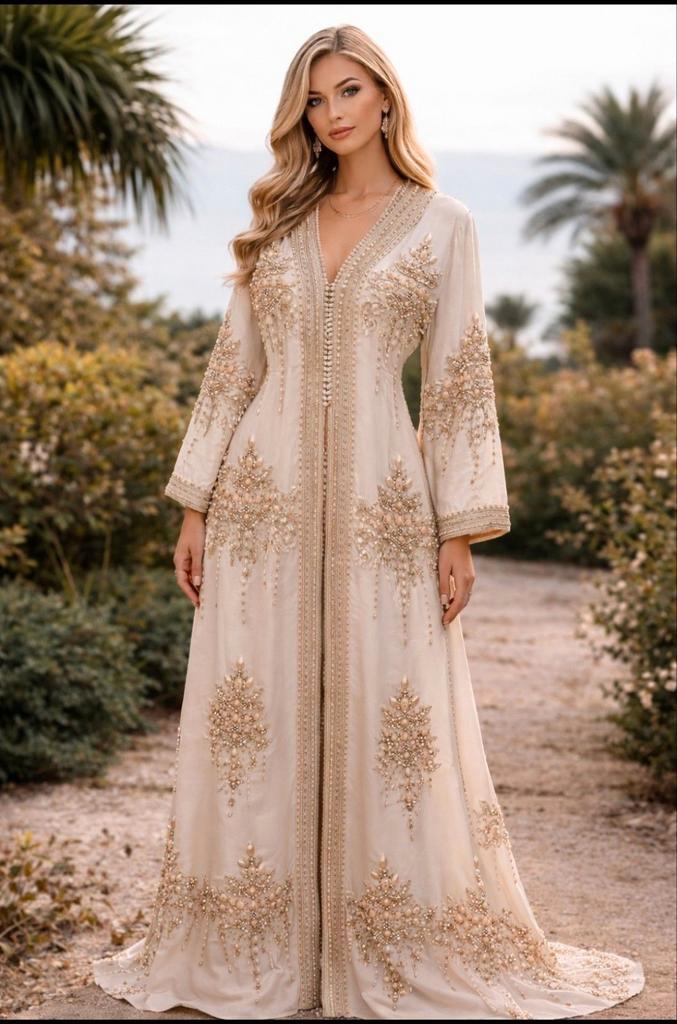 Prachtige witte kaftan / jurk met gouden, Kleding | Dames, Gelegenheidskleding, Nieuw, Overige typen, Wit, Ophalen of Verzenden