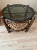 Vintage Rotan Salontafel met Rookglas 55 cm 40cm hoog., Ophalen, Minder dan 45 cm, Minder dan 55 cm, Rond