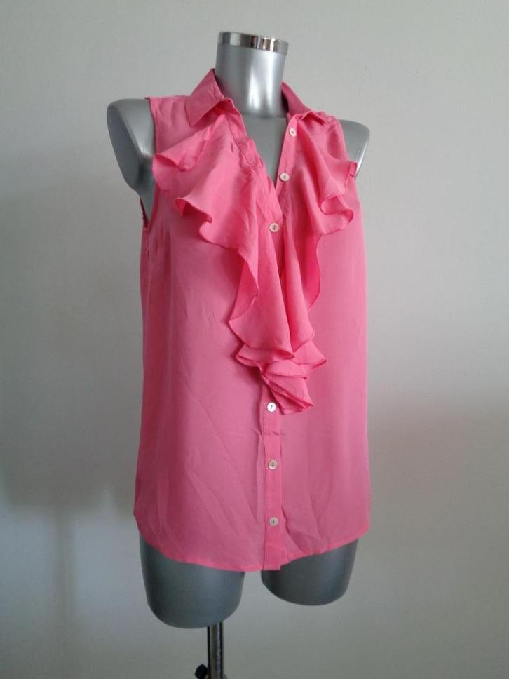 JEFF 100% zijden roze blouse met ruches, maat S/M, NIEUW, Kleding | Dames, Blouses en Tunieken, Nieuw, Maat 36 (S), Roze, Ophalen of Verzenden