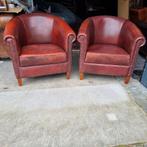 2x schapenleren  / rundleren fauteuil bruin rood + BEZORGING