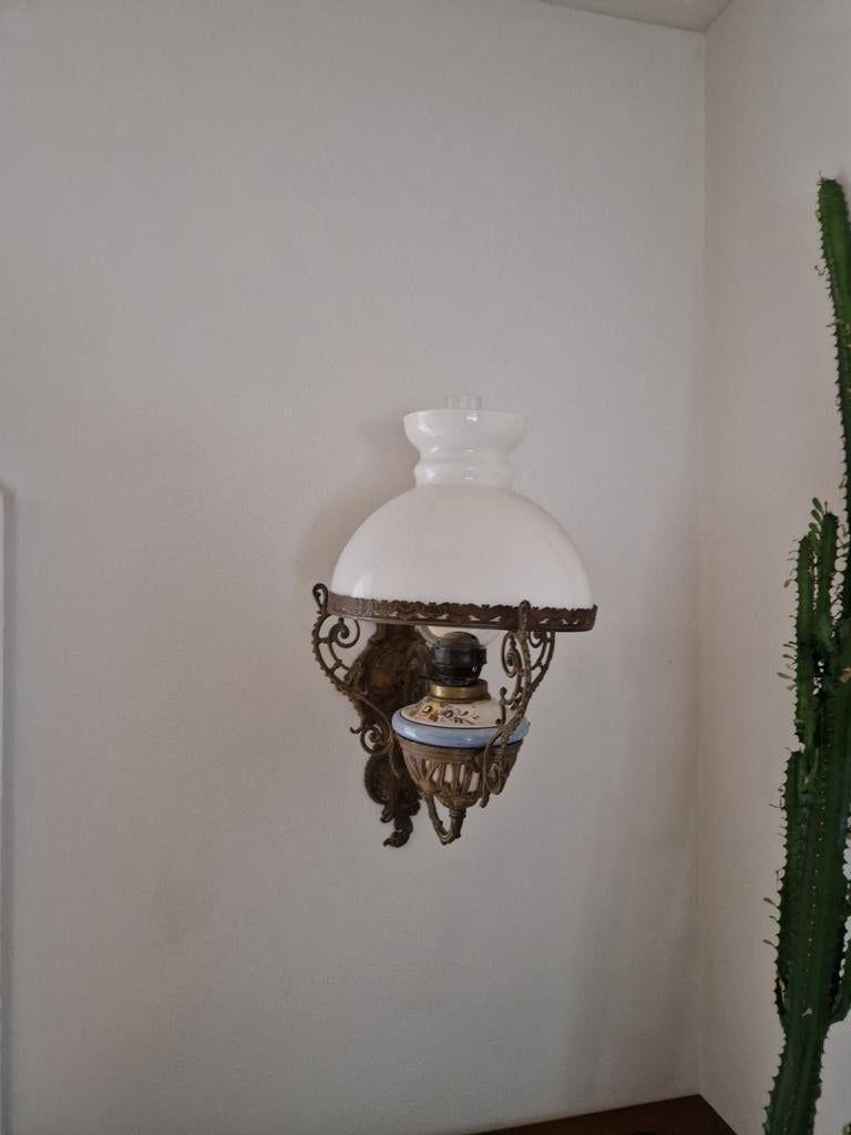 Antieke Olie Wandlamp - ca. 50 cm, Ophalen of Verzenden