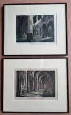 Twee fraaie gravures van kerkinterieurs en praalgraven, Ophalen of Verzenden
