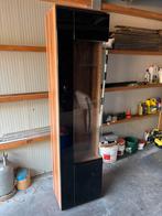 Luxueuze Walnoot Vitrinekast met Zwart Hoogglans, Ophalen, Met plank(en), 200 cm of meer, 50 tot 100 cm