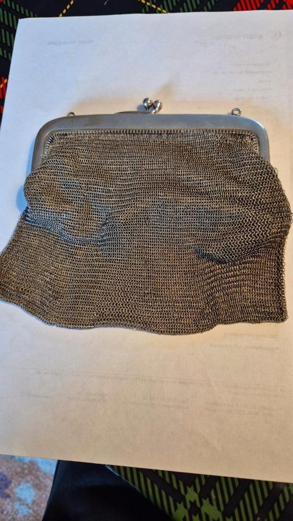 Antiek Alpacca zilveren beugel beurs buidel, Antiek en Kunst, Antiek | Goud en Zilver, Zilver, Ophalen of Verzenden