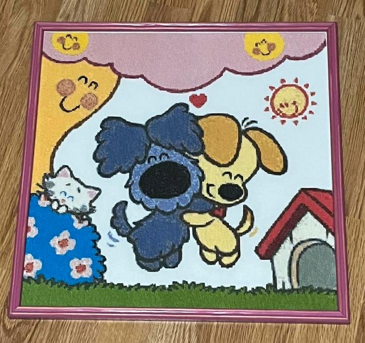 Geborduurd schilderij met Woezel en Pip, Kinderen en Baby's, Kinderkamer | Inrichting en Decoratie, Zo goed als nieuw, Wanddecoratie