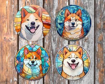 Shiba Glas in Lood onderzetters met houder rond beschikbaar voor biedingen