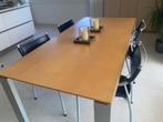 Arco uitschuiftafel met 4 Bontempi stoelen (blauw tuigleer), Ophalen, Gebruikt, 200 cm of meer, 50 tot 100 cm