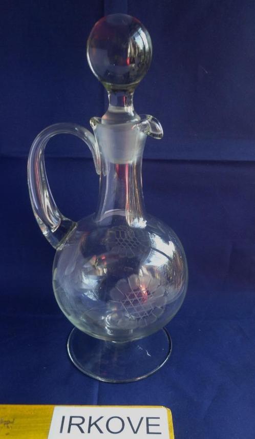 FRAAIE KARAF GLAS * GEGRAVEERD MET BLOEMEN * Compleet *, Antiek en Kunst, Antiek | Glas en Kristal, Verzenden