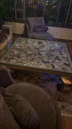 Unieke glazen eettafel met schelpen, Gebruikt, 150 tot 200 cm, Ophalen of Verzenden, Glas