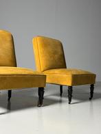 2x Fauteuil Frans antiek geel, Ophalen, 75 tot 100 cm, Zo goed als nieuw, Stof