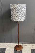 60 jaren vloer lamp grijs zwarte donut kap TEAK met messing, Ophalen, Gebruikt, Vintage, Stof