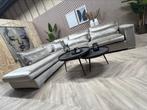 ZGAN Luxe Hotel Chique Velvet Hoekbank - Champagne - 310x250, Ophalen, Hoekbank, 300 cm of meer, Zo goed als nieuw