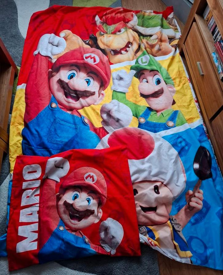 Super Mario dekbedovertrek, Kinderen en Baby's, Kinderkamer | Beddengoed, Zo goed als nieuw, Dekbedovertrek, Jongetje of Meisje