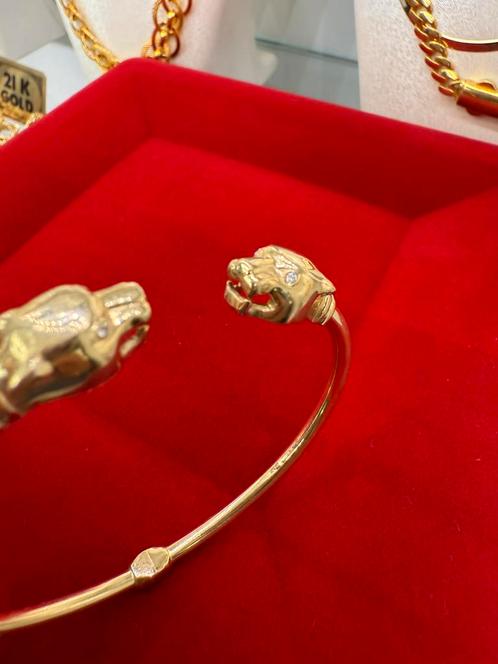 Prachtige 14k gouden panter armband | uniek model!, Sieraden, Tassen en Uiterlijk, Armbanden, Goud, Ophalen of Verzenden