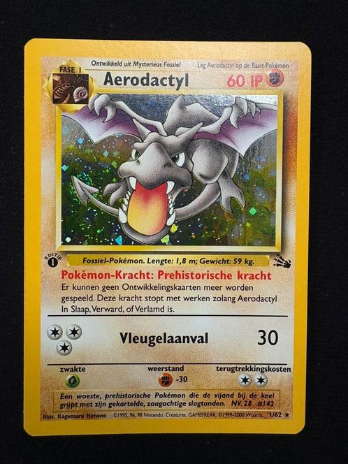 Aerodactyl (First edition) 1/62 Fossil NL NM met Swirl, Hobby en Vrije tijd, Verzamelkaartspellen | Pokémon, Zo goed als nieuw