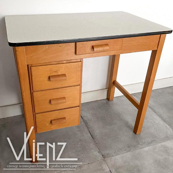 Vintage, mid century Piet Zwart bureau Bruynzeel, tafel, Huis en Inrichting, Bureaus, Gebruikt, Bureau, Ophalen