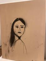 Houtskool Tekening Vrouwelijk Portret  Ingelijst Art, Antiek en Kunst, Ophalen