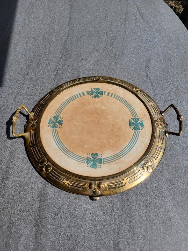 Antieke Jugendstil plateau met koperen rand, Antiek en Kunst, Antiek | Woonaccessoires, Ophalen of Verzenden