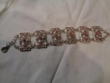 22 cm lang zilverkl bewerkte band rood kristal nr arm 1088 beschikbaar voor biedingen