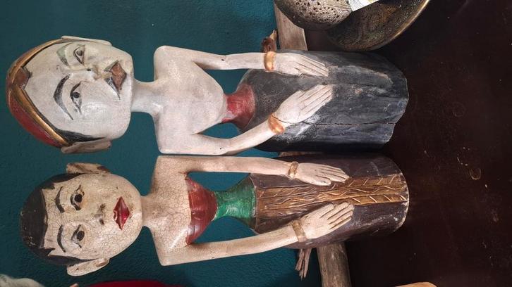 Indonesisch stel uit hout gesneden, Antiek en Kunst, Kunst | Niet-Westerse kunst, Ophalen of Verzenden